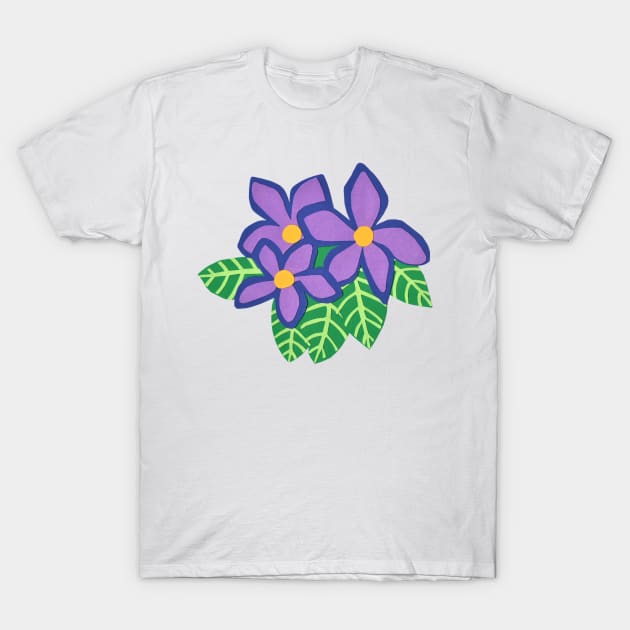 Flowers Purple Hawaiin with Green Leaves Paper Cut Out T-Shirt by VegShop